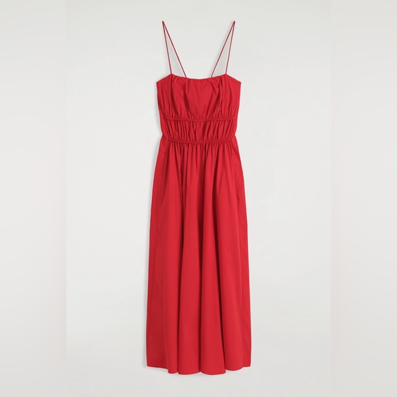 COS Gathered-Waist Midi Dress Red Bright Sleeveless Size 12 NWOT - Picture 4 of 14